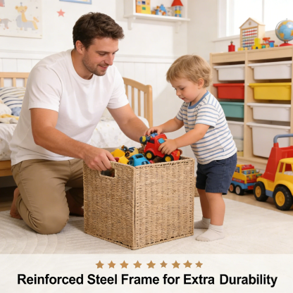 🧺Rustic style handwoven foldable square storage basket