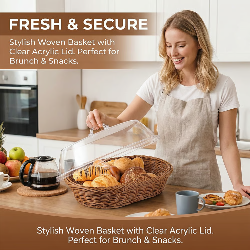 🧺 Woven Food Preservation Basket with Clear Lid