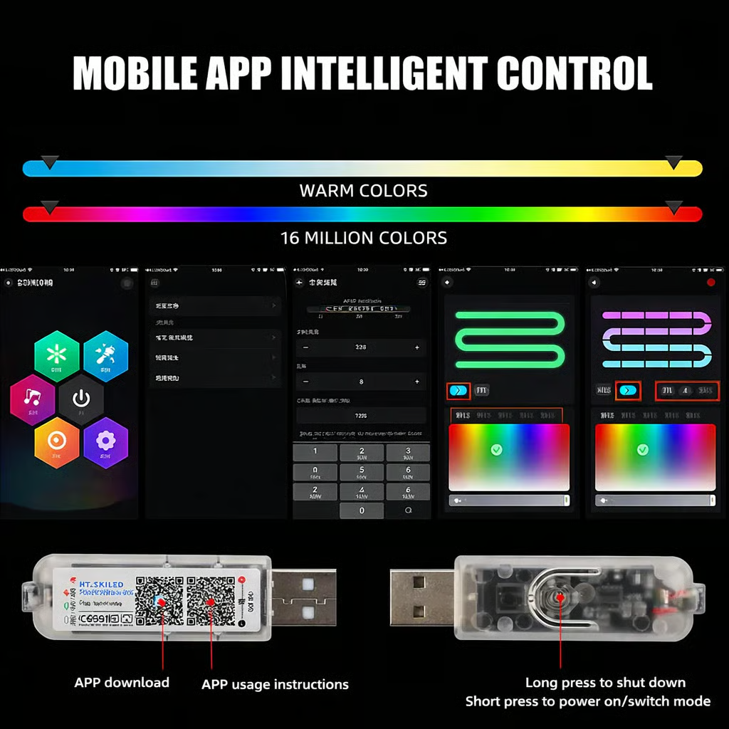 🚗3-Control Acrylic LED Car Interior Ambient Lighting