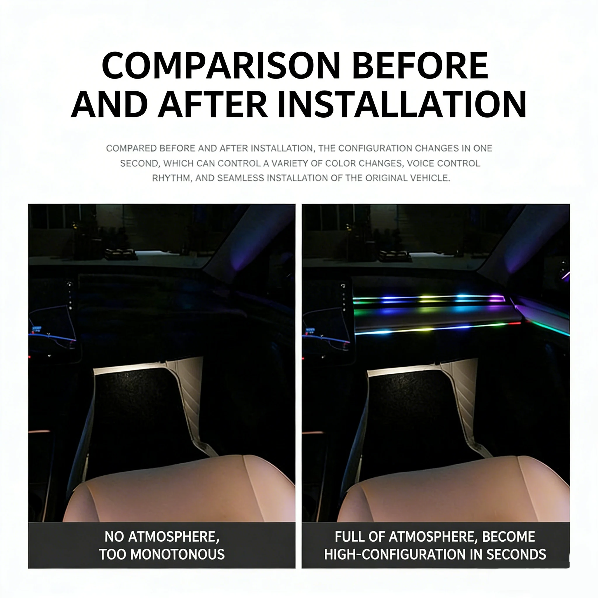 🚗3-Control Acrylic LED Car Interior Ambient Lighting