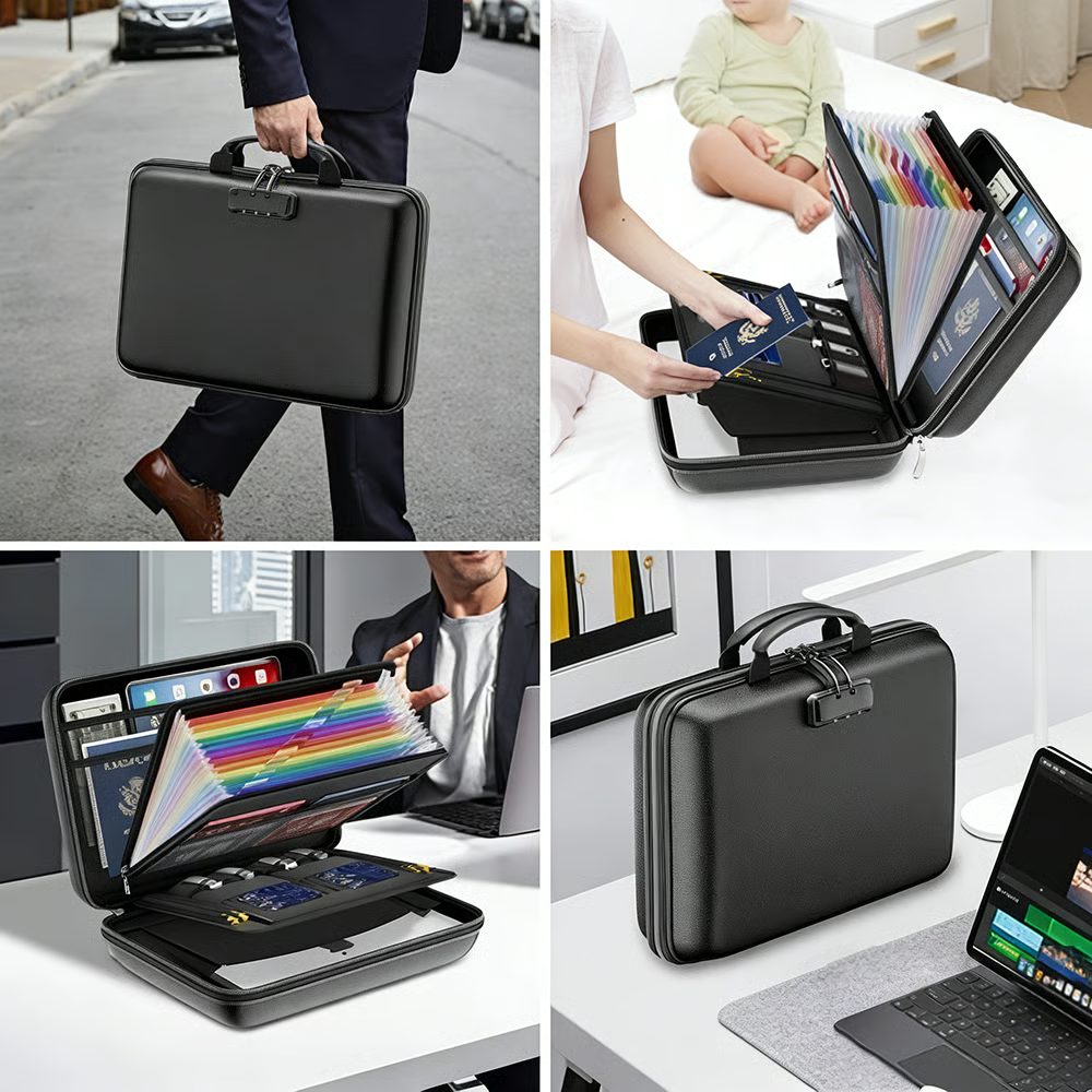 🔐 Hard-Shell Fireproof & Waterproof Document Organizer with Lock
