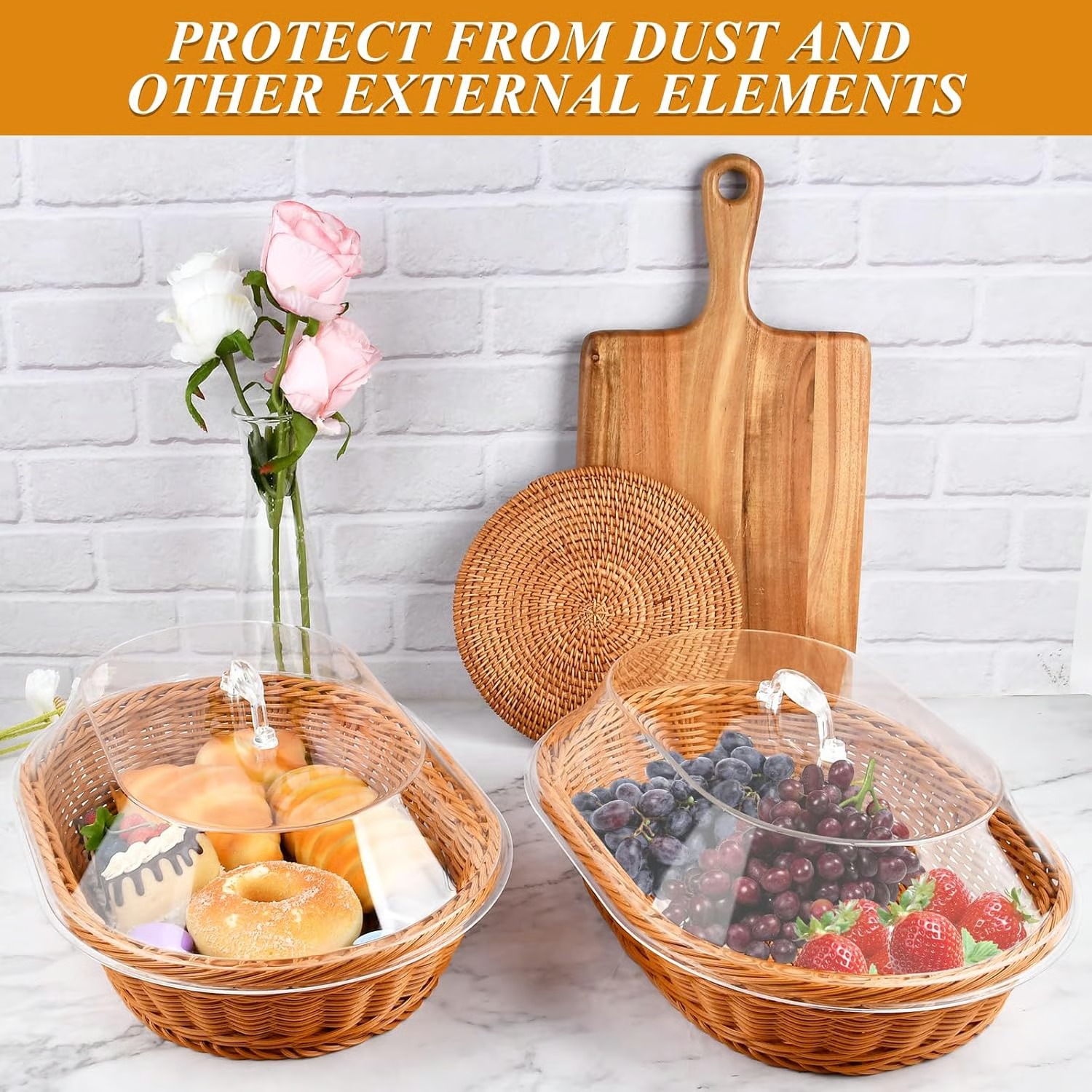 🧺 Woven Food Preservation Basket with Clear Lid
