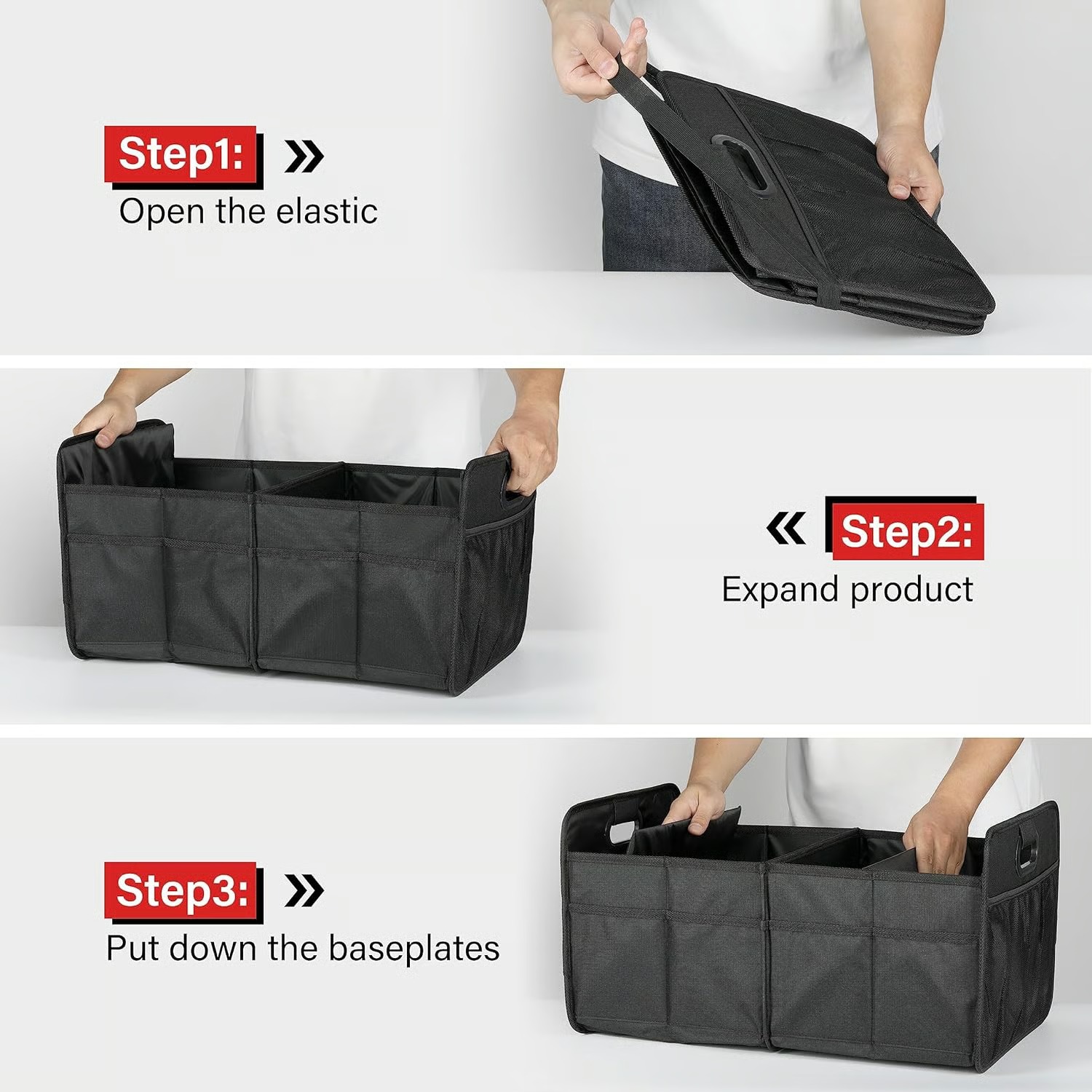 🚗Trunk Organizer for Car – Heavy Duty Foldable Car Storage with Multi Compartments