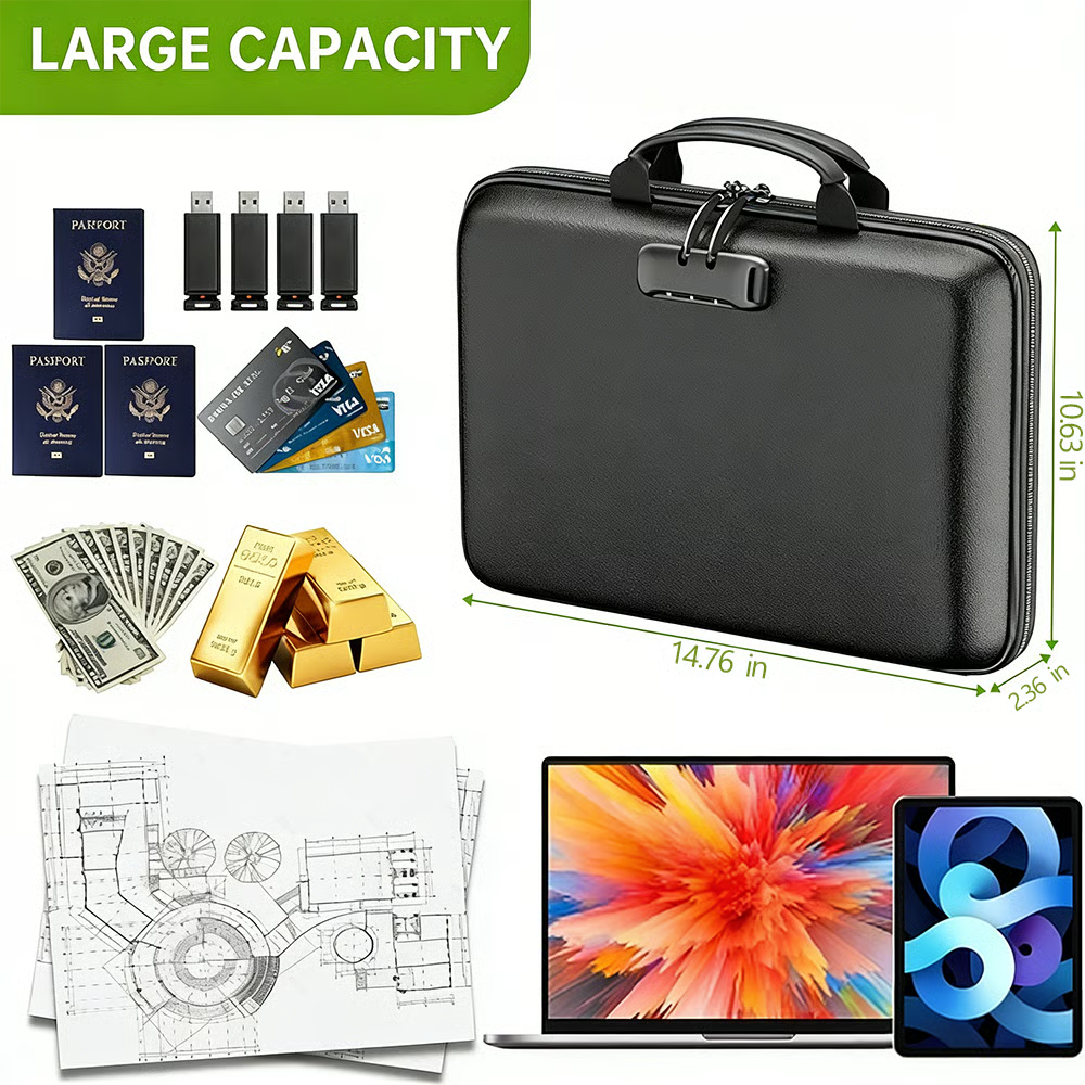 🔐 Hard-Shell Fireproof & Waterproof Document Organizer with Lock