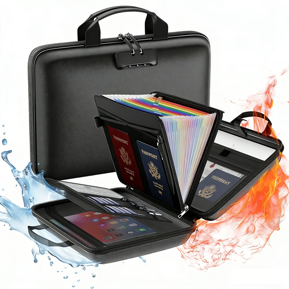 🔐 Hard-Shell Fireproof & Waterproof Document Organizer with Lock