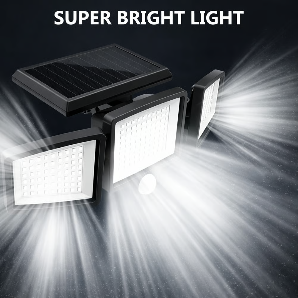 🌞 Three-Head Solar-Powered Sensor Wall Lamp - Smart Wireless Outdoor Lighting