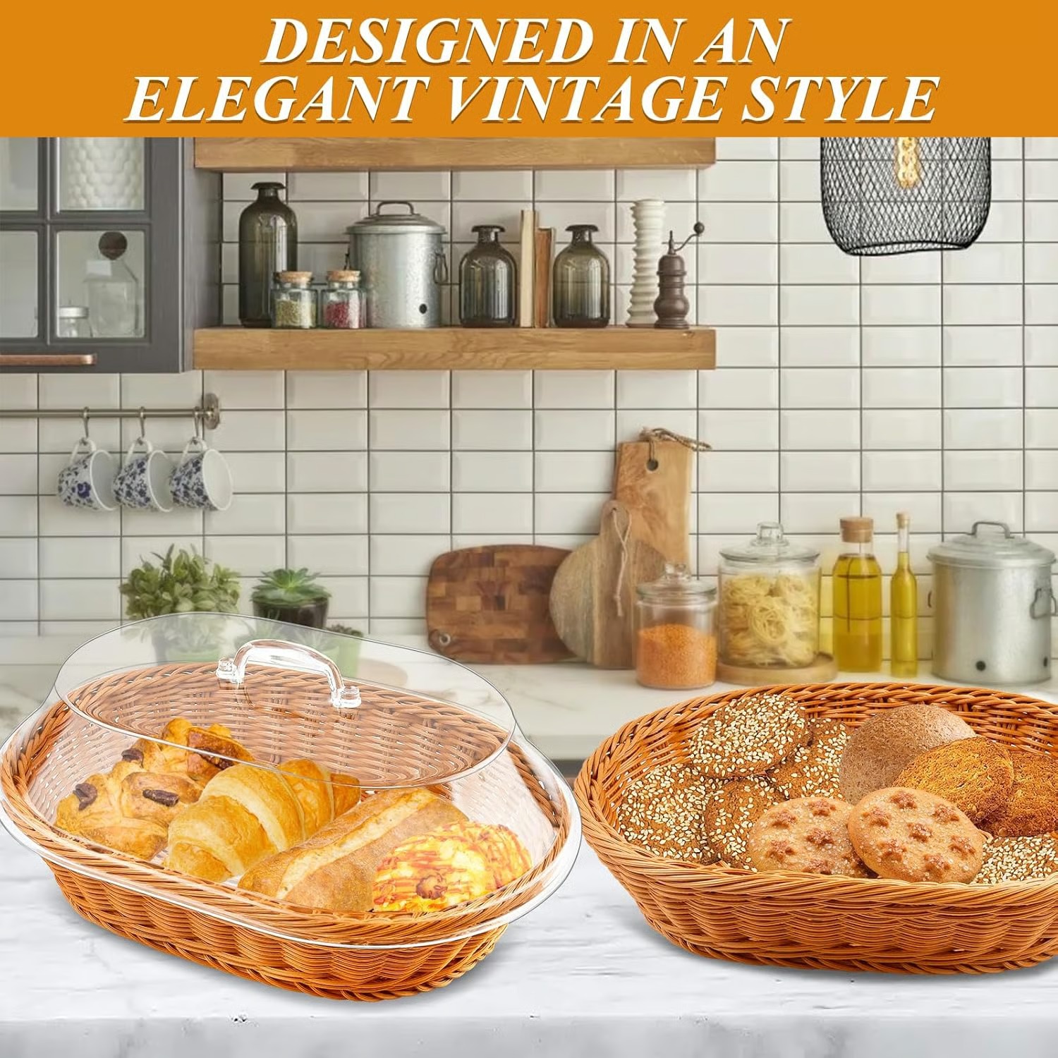 🧺 Woven Food Preservation Basket with Clear Lid