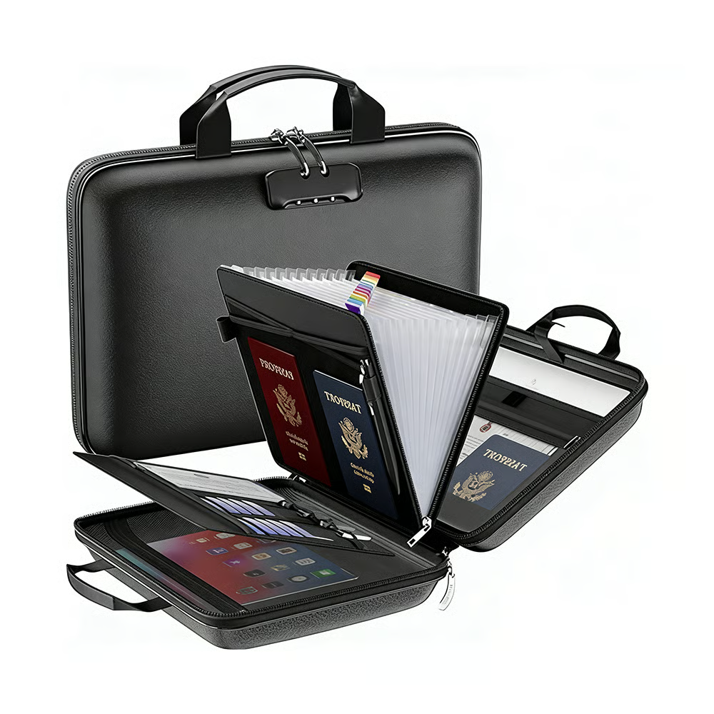 🔐 Hard-Shell Fireproof & Waterproof Document Organizer with Lock