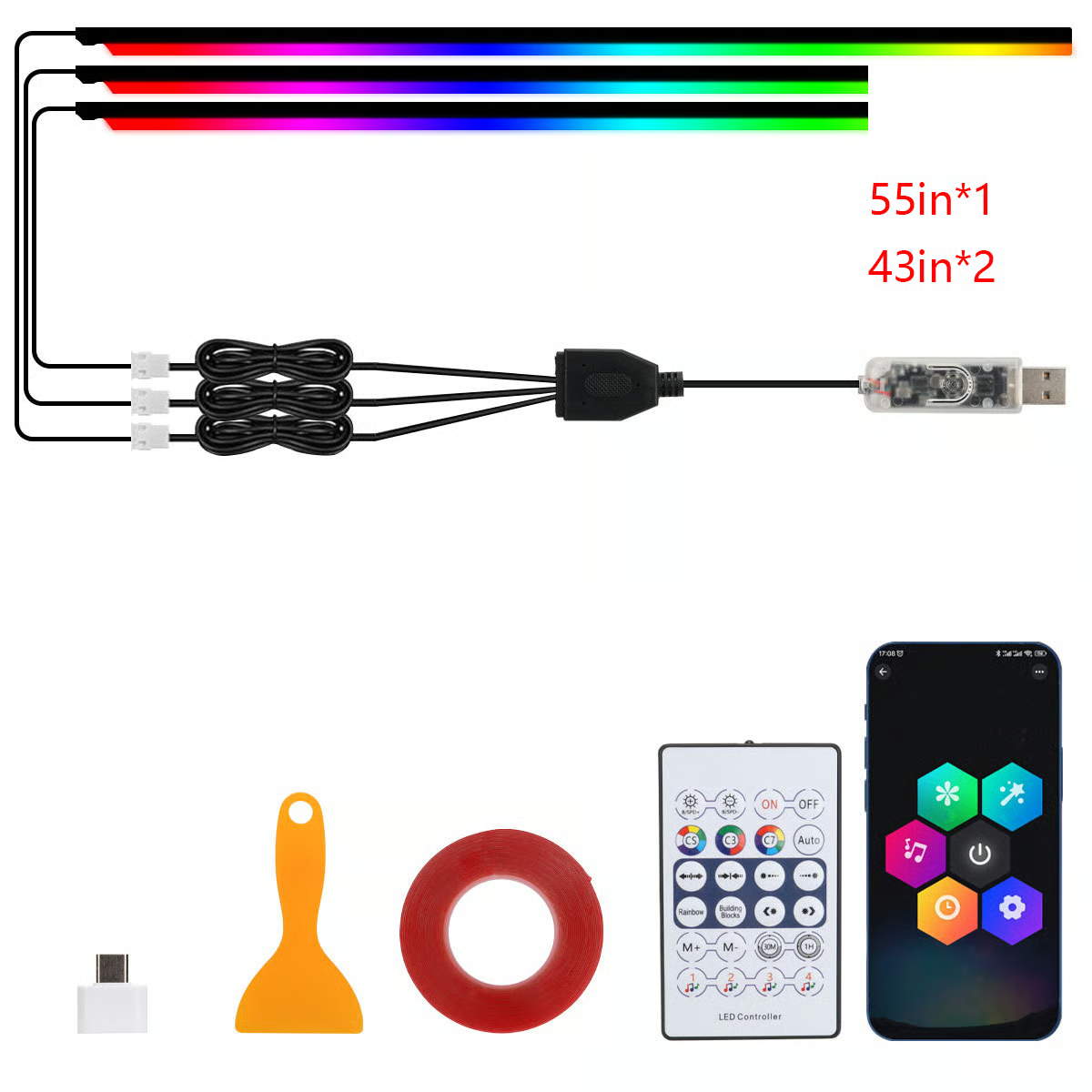 🚗3-Control Acrylic LED Car Interior Ambient Lighting