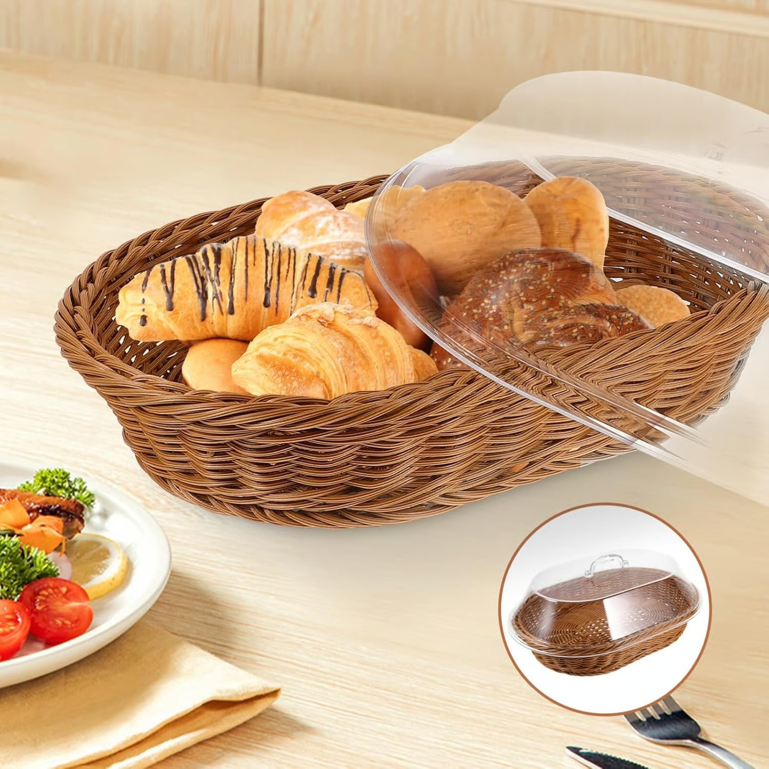 🧺 Woven Food Preservation Basket with Clear Lid