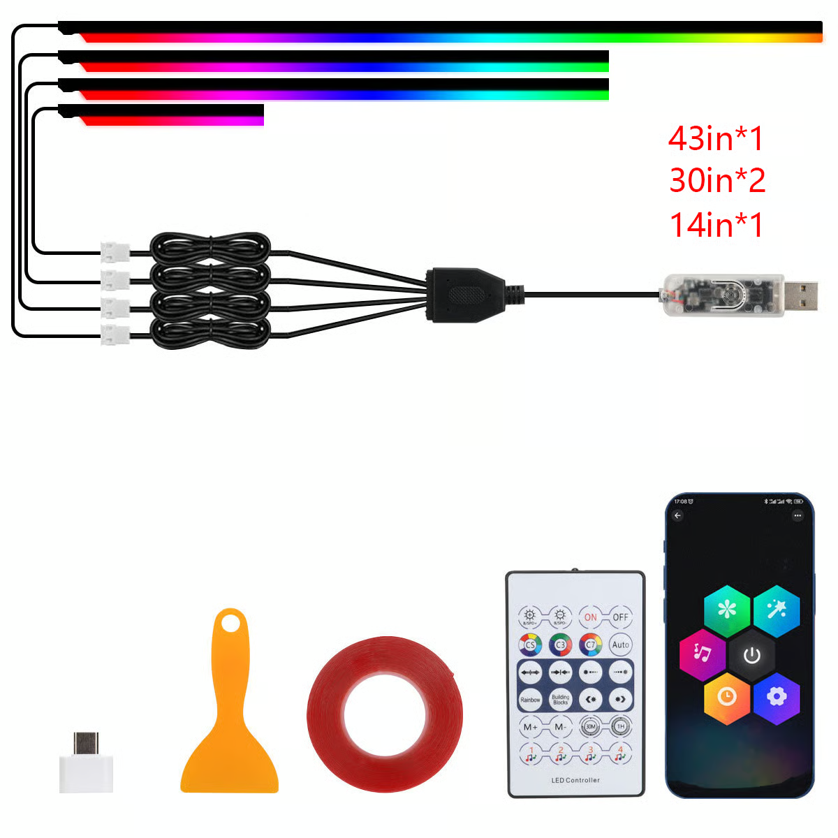 🚗3-Control Acrylic LED Car Interior Ambient Lighting