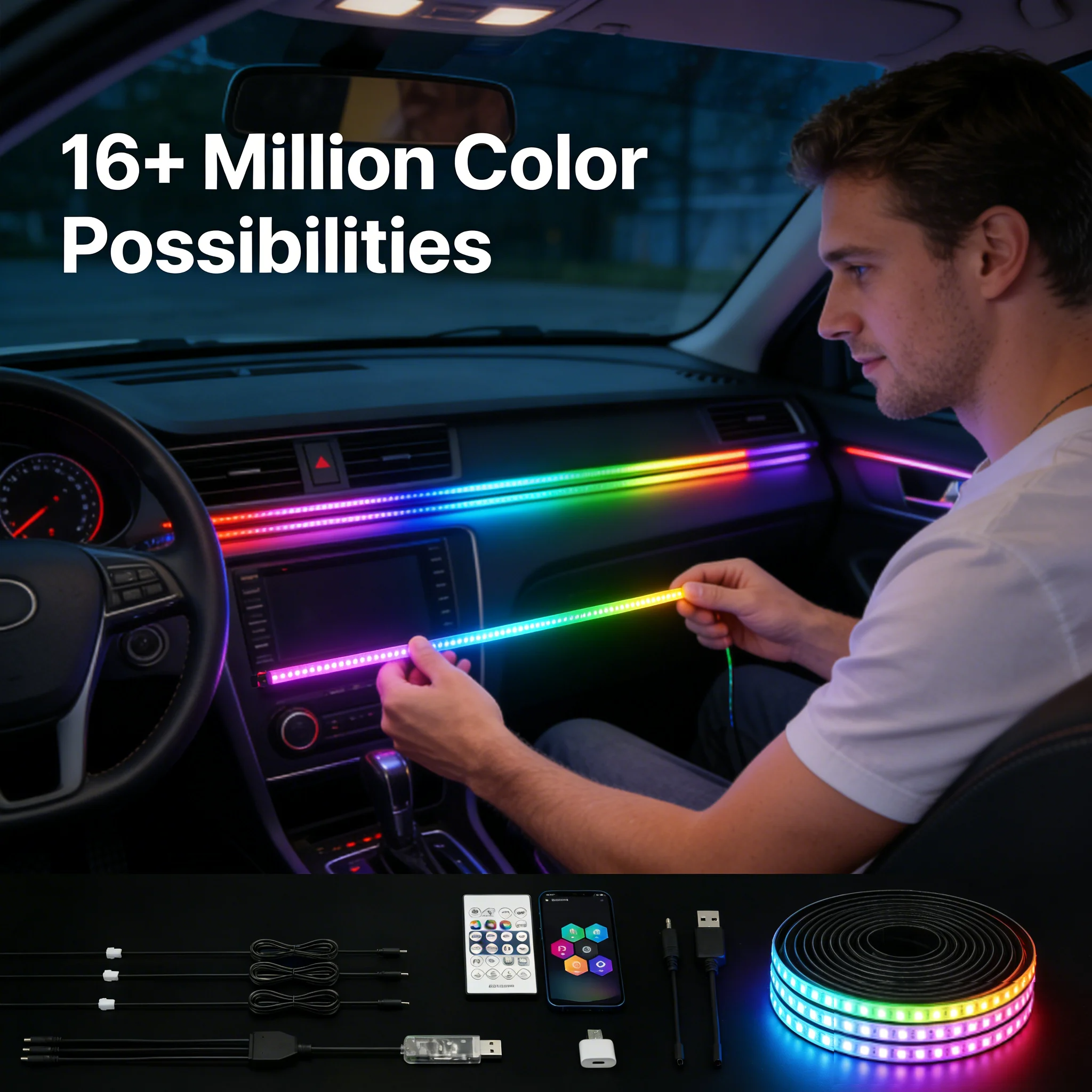 🚗3-Control Acrylic LED Car Interior Ambient Lighting