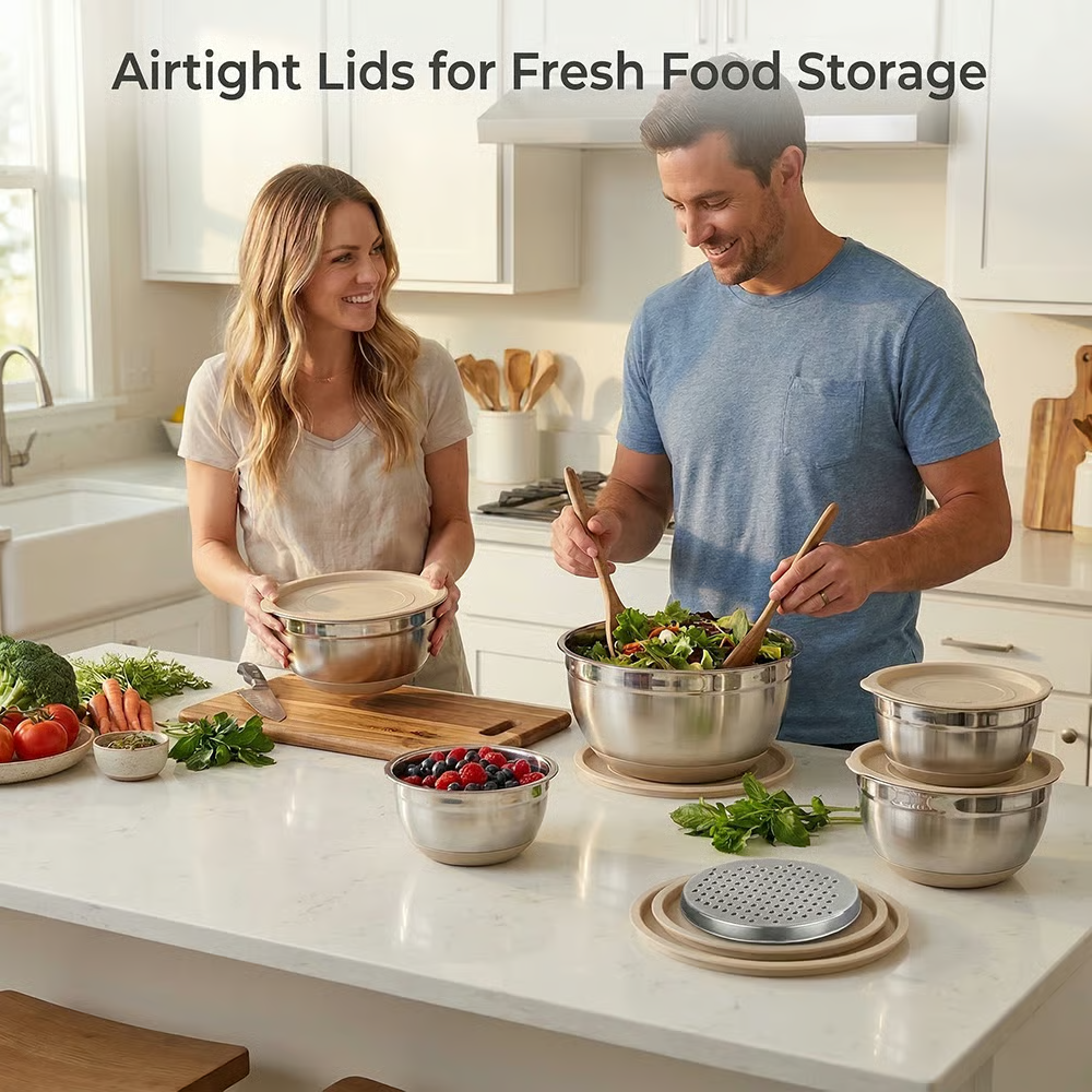 🥗 Stainless Steel Nested Mixing Bowl Set - 6 Pieces, with Lid and Grater