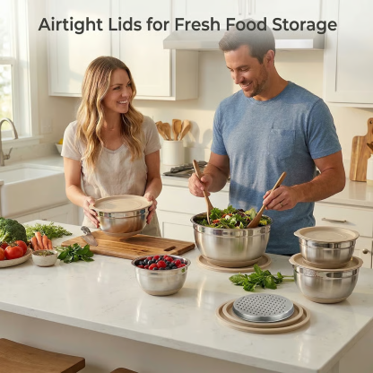 🥗 Stainless Steel Nested Mixing Bowl Set - 6 Pieces, with Lid and Grater