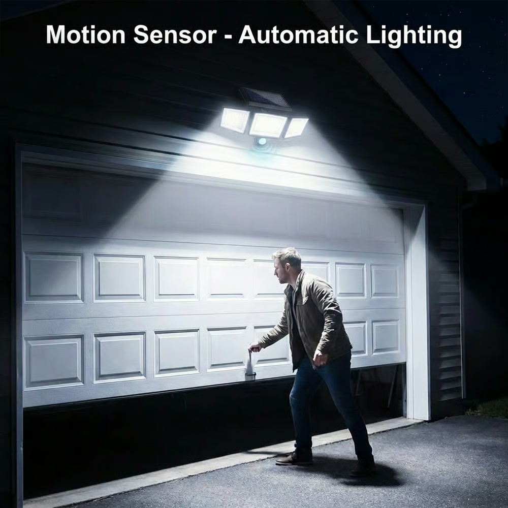 🌞 Three-Head Solar-Powered Sensor Wall Lamp - Smart Wireless Outdoor Lighting