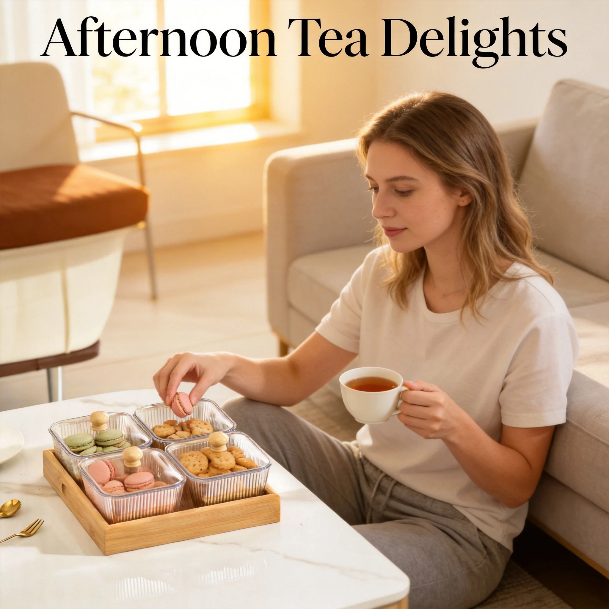🍪 Square Snack Jar Set with Lids & Wooden Tray