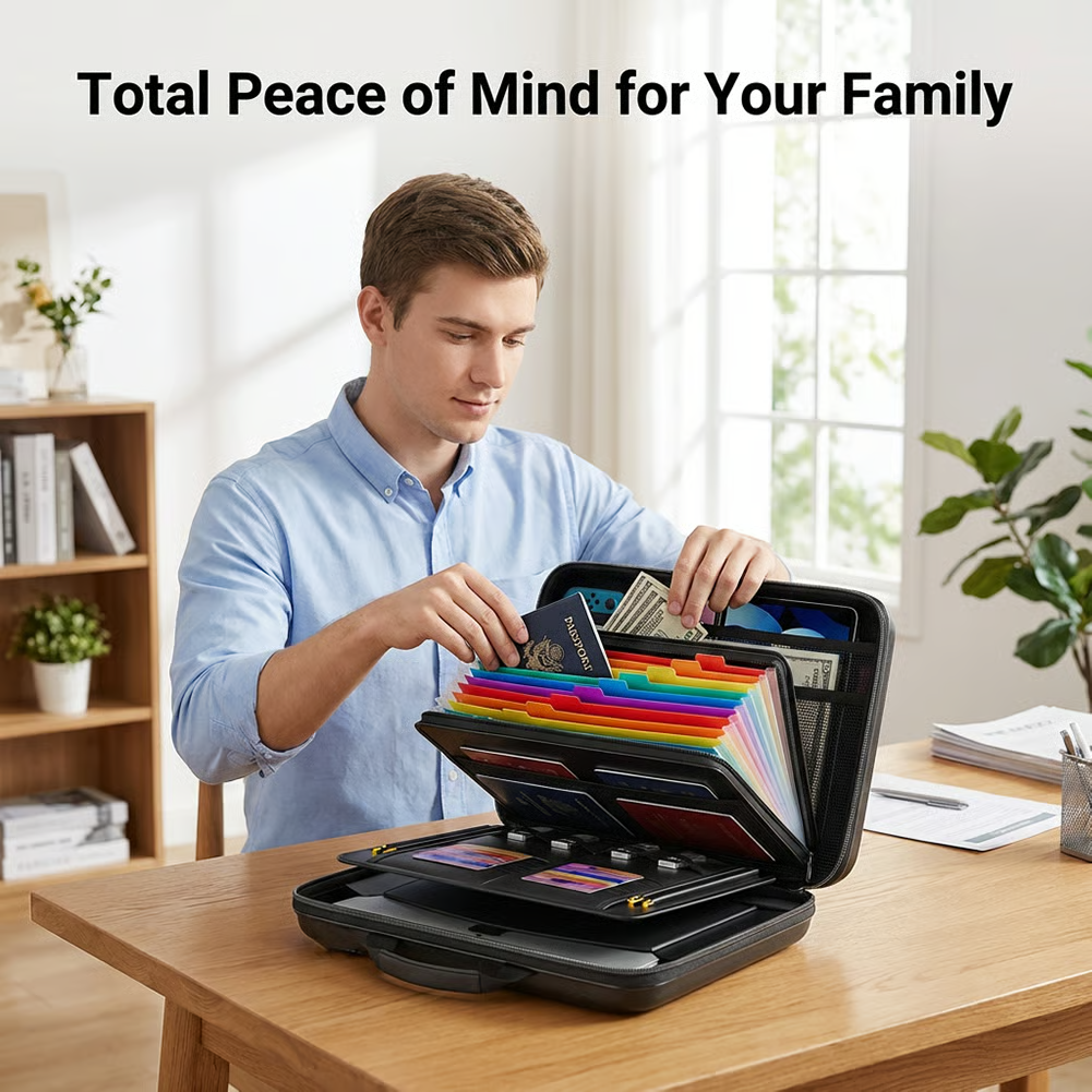 🔐 Hard-Shell Fireproof & Waterproof Document Organizer with Lock