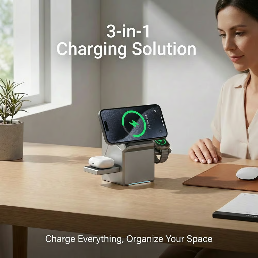 ⚡ 3-in-1 Portable Magnetic Wireless Charging Stand