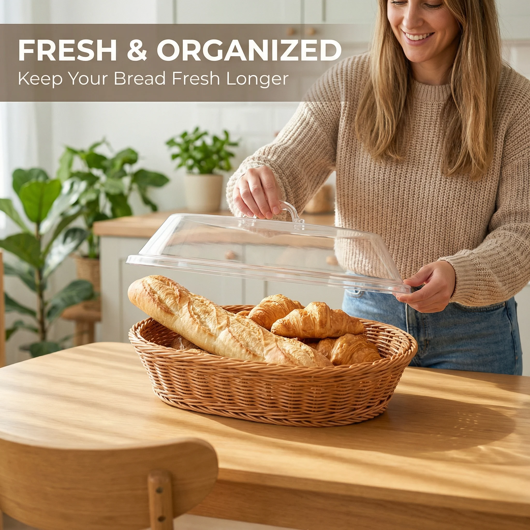 🧺 Woven Food Preservation Basket with Clear Lid