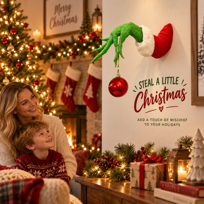Green Christmas hand wall decor in a family room
