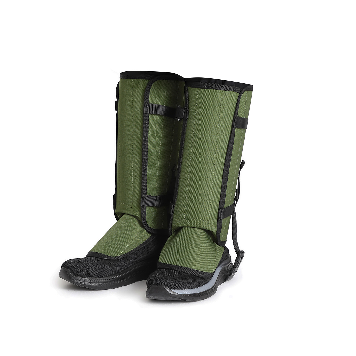 Green gaiters, shown over separate footwear