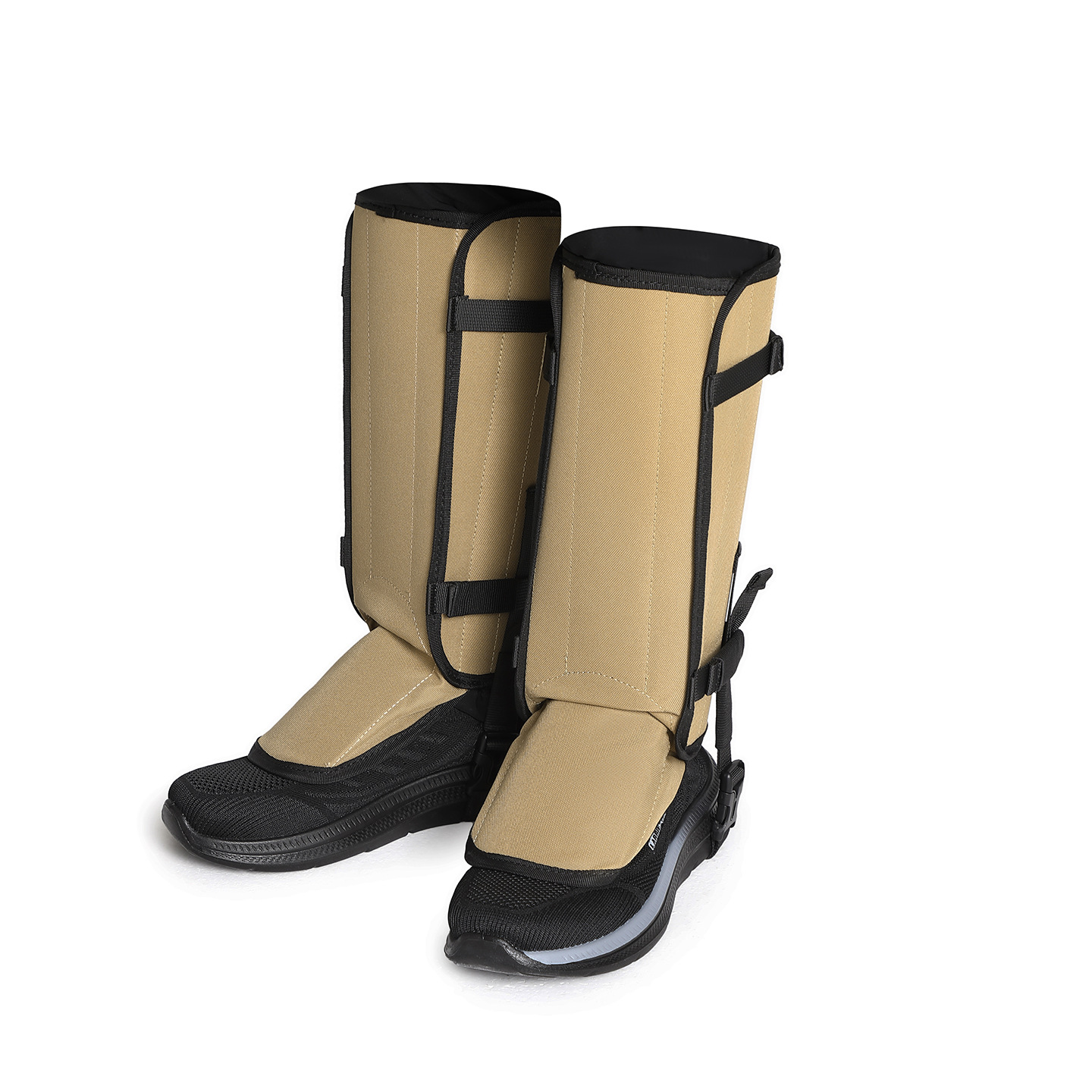 Khaki gaiters, shown over separate footwear