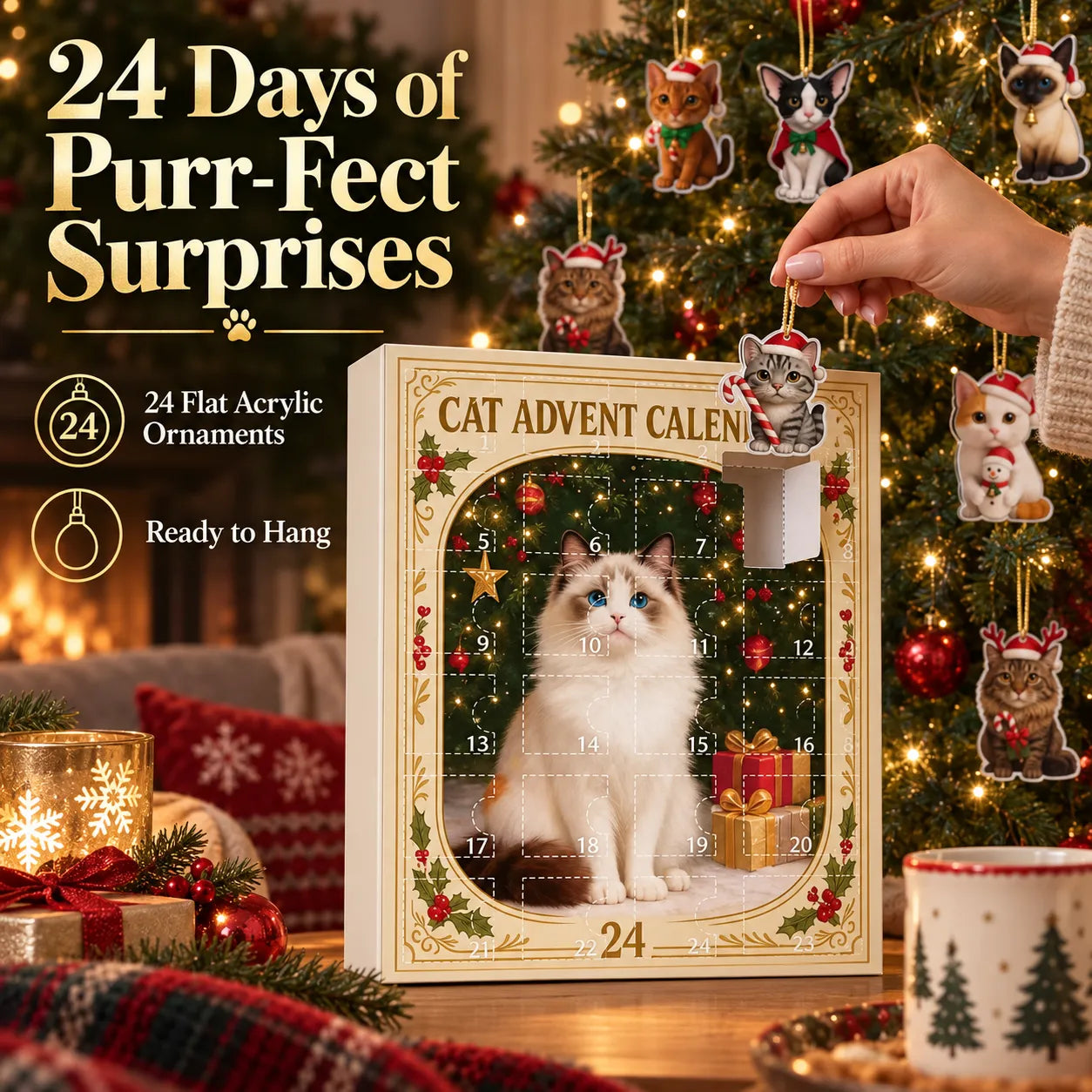 24-dages julekalender med katte, hunde og akrylophæng
