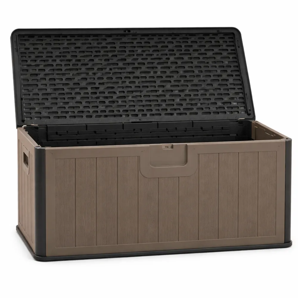 Coffre de rangement étanche 378L pour extérieur, banc 2 personnes