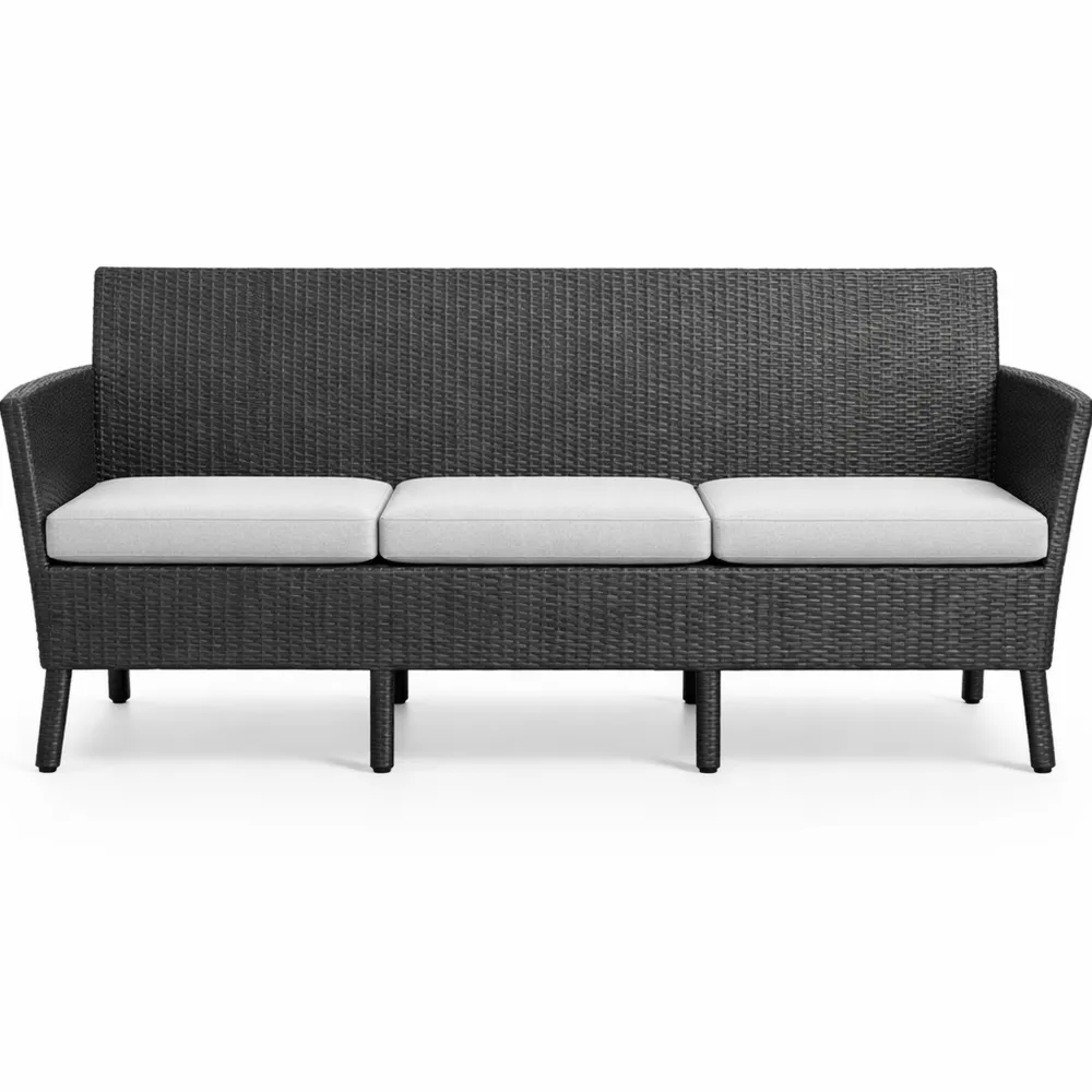 Canapé de Jardin 3 Places avec Coussins, Gris Foncé