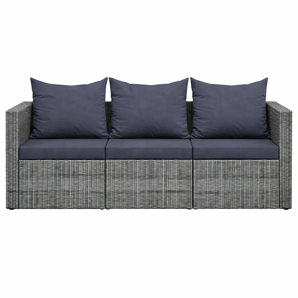 Ensemble de Jardin 3 Pièces avec Coussins en Résine Tressée