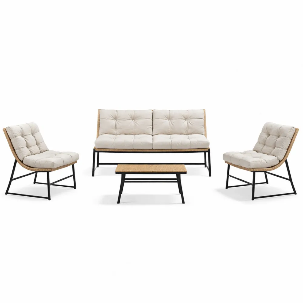 Ensemble Salon de Jardin Extérieur 4 Places avec Coussins