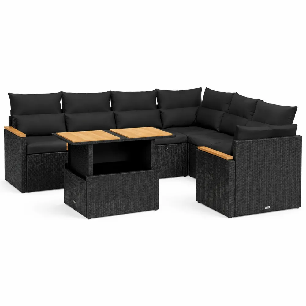 Ensemble de Meubles de Jardin en Résine Tressée Noir avec Coussins