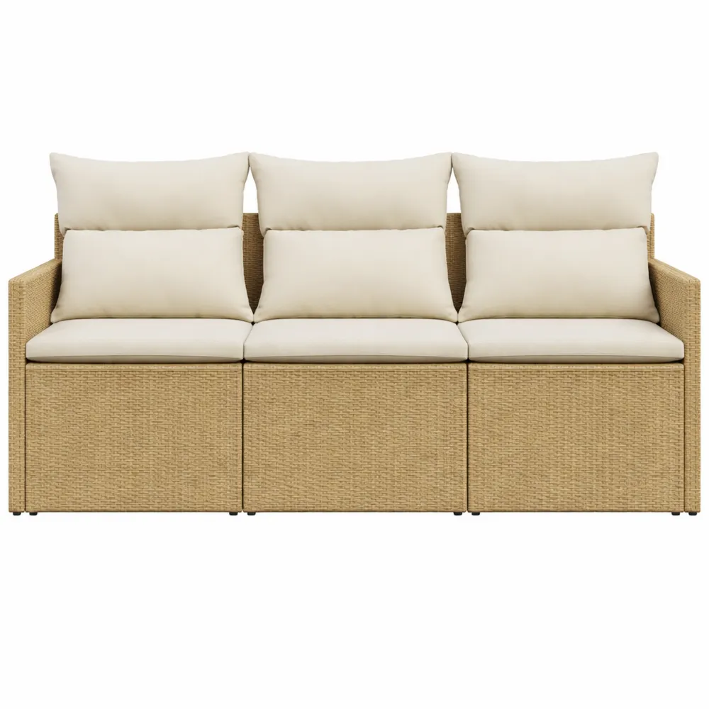 Ensemble de Salon de Jardin 3 pièces avec Coussins, Mobilier Extérieur Tressé Beige