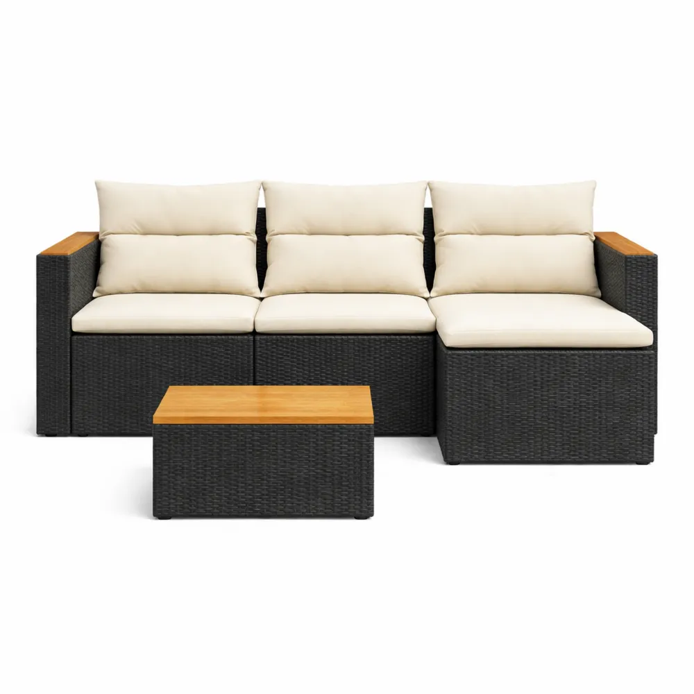Ensemble de Salon Extérieur avec Coussins, Canapés de Patio en Résine Tressée Noire