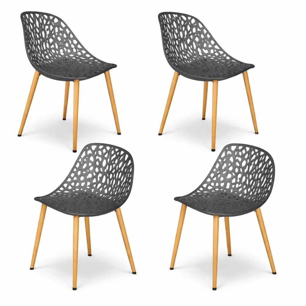 Lot de 4 chaises d'extérieur confortables gris