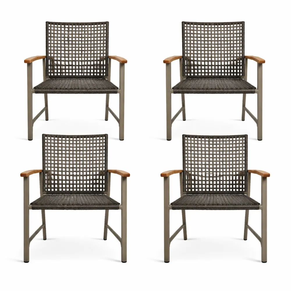 Chaises de Jardin Extérieures en Rotin avec Accoudoirs en Bois