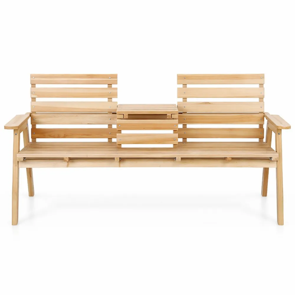 Banc de jardin en bois avec table pliante, siège 2/3 places