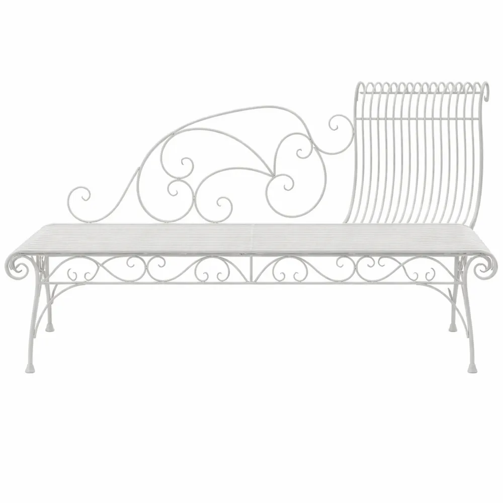 Banc en fer de jardin avec récamière gauche, style champêtre, 156 x 46 cm, plusieurs couleurs