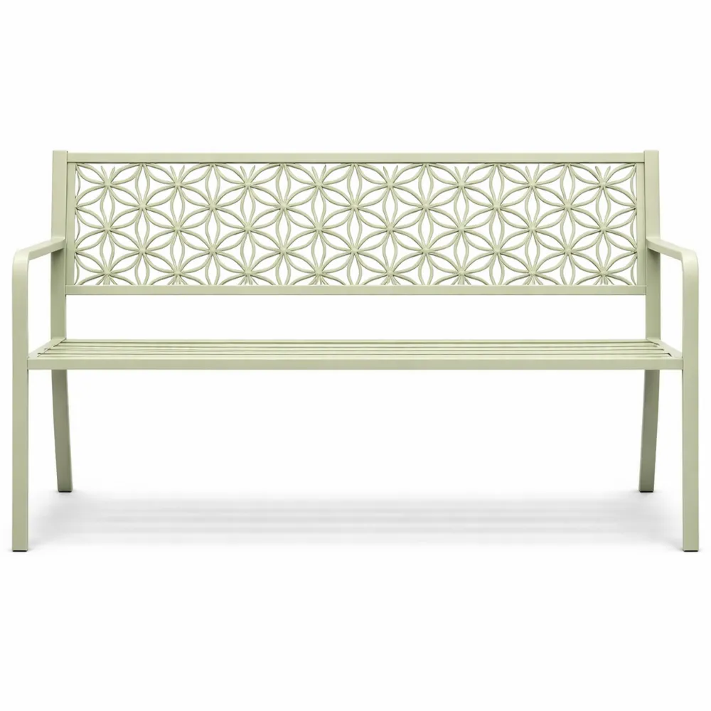 Banc de Jardin Floral en Métal, 127 cm, 3 Places, Résistant, Vert