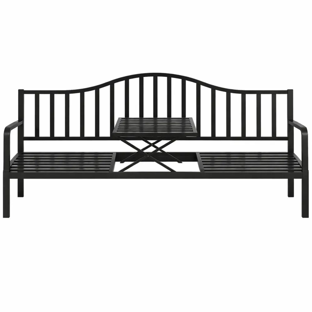 Banc de jardin 2 en 1 avec table pliante intégrée - 150 x 56 cm - Noir
