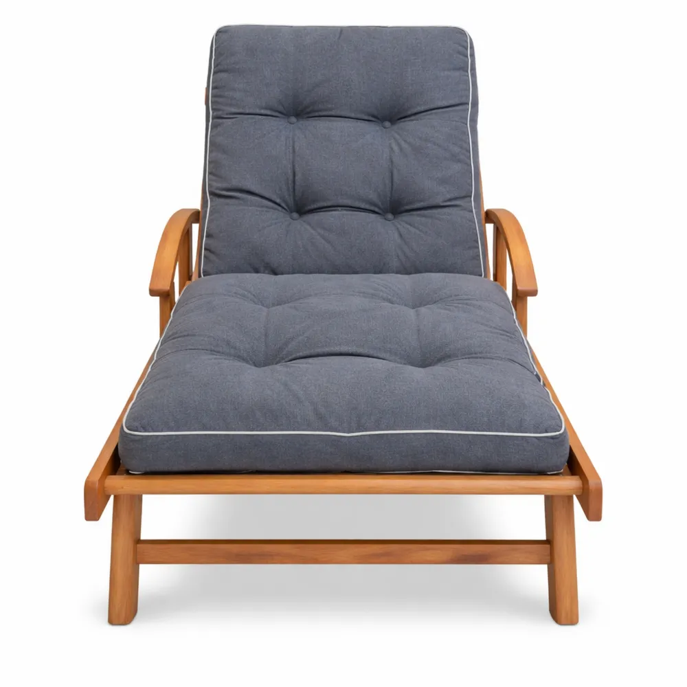 Coussin Confortable pour Chaise Longue - Extérieur et Intérieur - 200x55 cm - Résistant à l'eau - Motif Matelassé - Bleu Marine