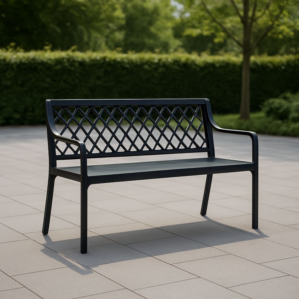 Banc extérieur en aluminium noir avec dossier 120x60x90cm