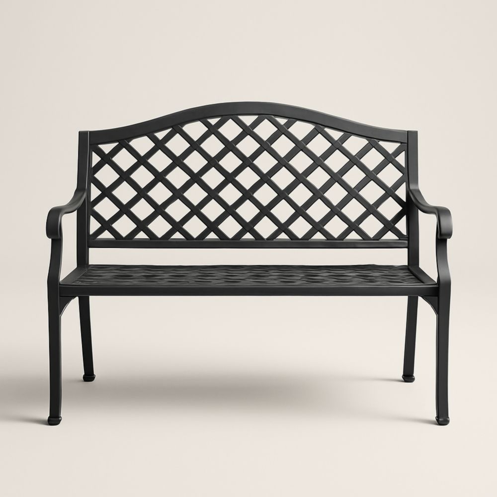 Banc en métal noir avec motif à croisillons 130 cm