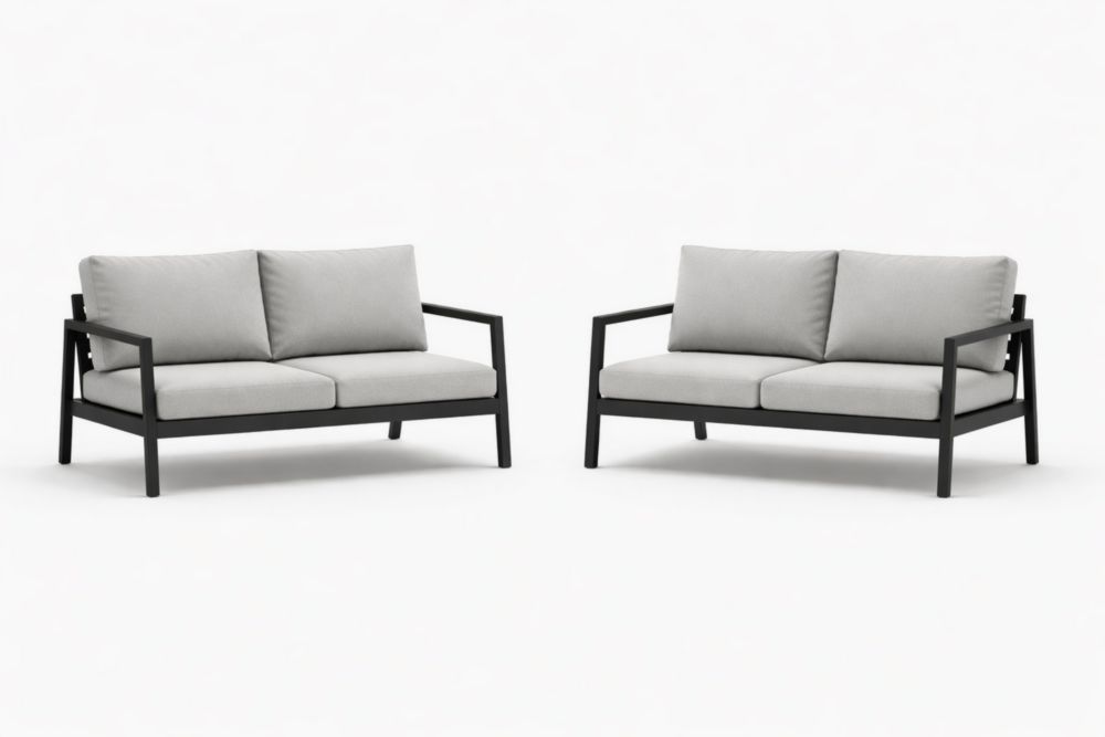 Ensemble de 2 Canapés 2 Places en Aluminium avec Coussins Gris