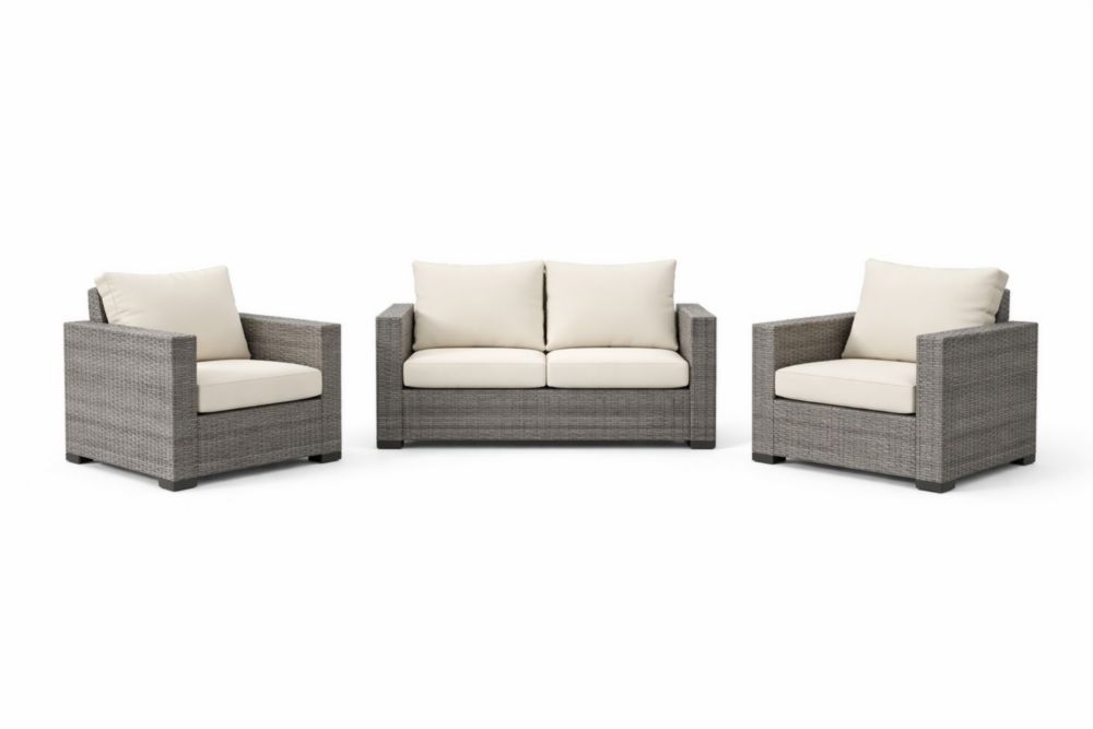 Ensemble de Salon Extérieur Aluminium Rotin PE Polyester Gris Crème