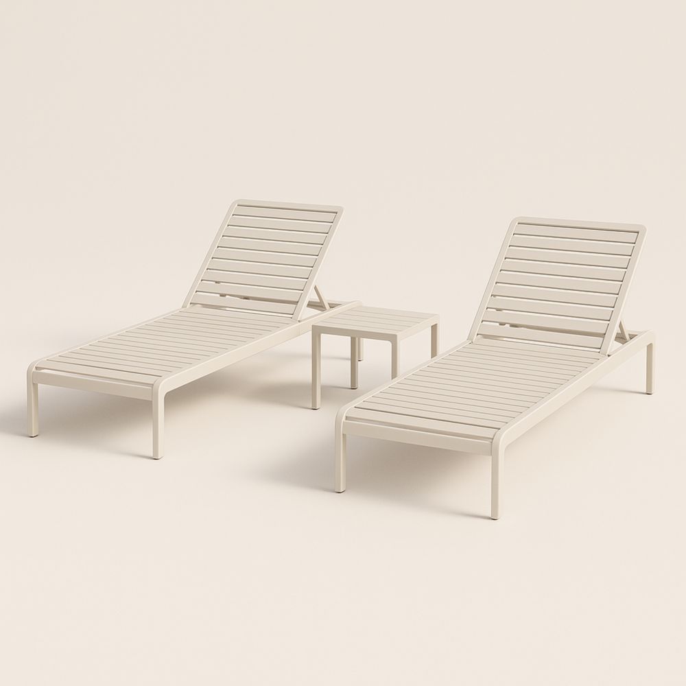 Ensemble de 2 chaises longues en aluminium réglables Crème