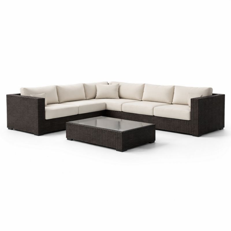 Ensemble de Salon de Jardin en Résine Tressée avec Table en Verre