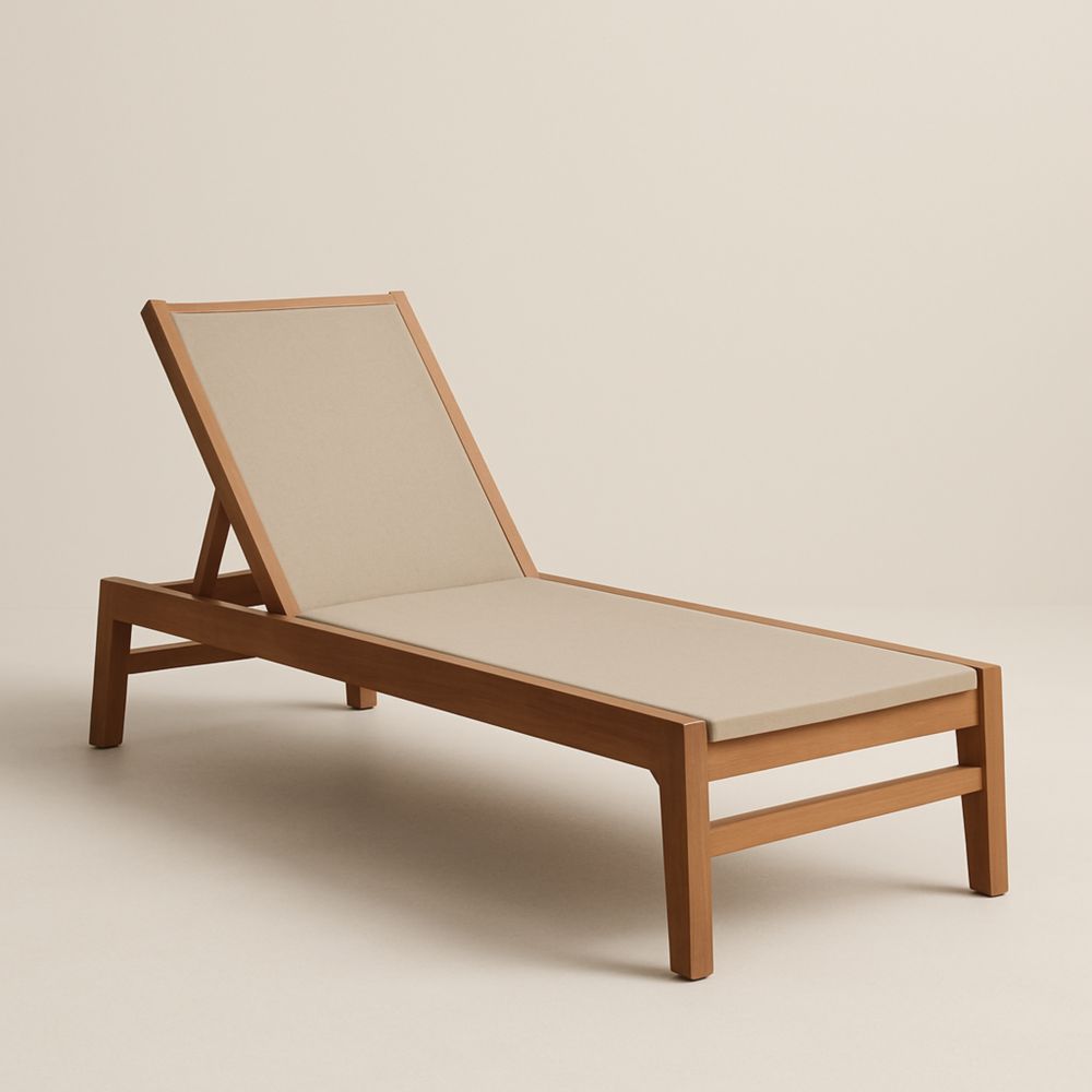 Chaise Longue en Bois avec Coussin Beige