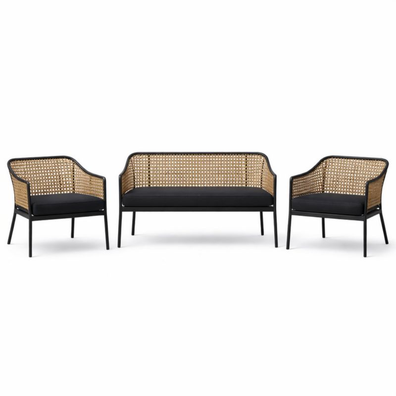 Ensemble de Mobilier d'Extérieur en Rotin Synthétique Noir/Naturel