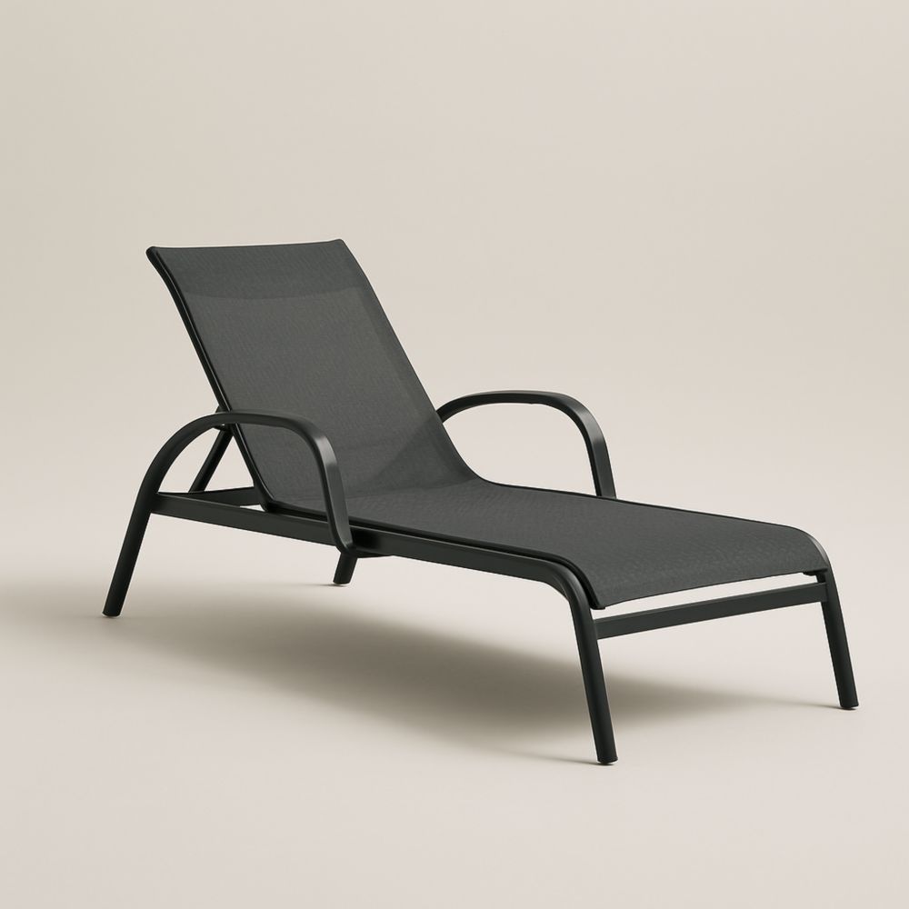 Chaise Longue Extérieure en Aluminium et Textilène Noir
